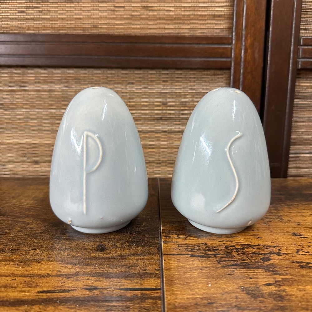 Large Vintage Mid Century art deco Blue Egg Shaped Salt and Pepper Shakers